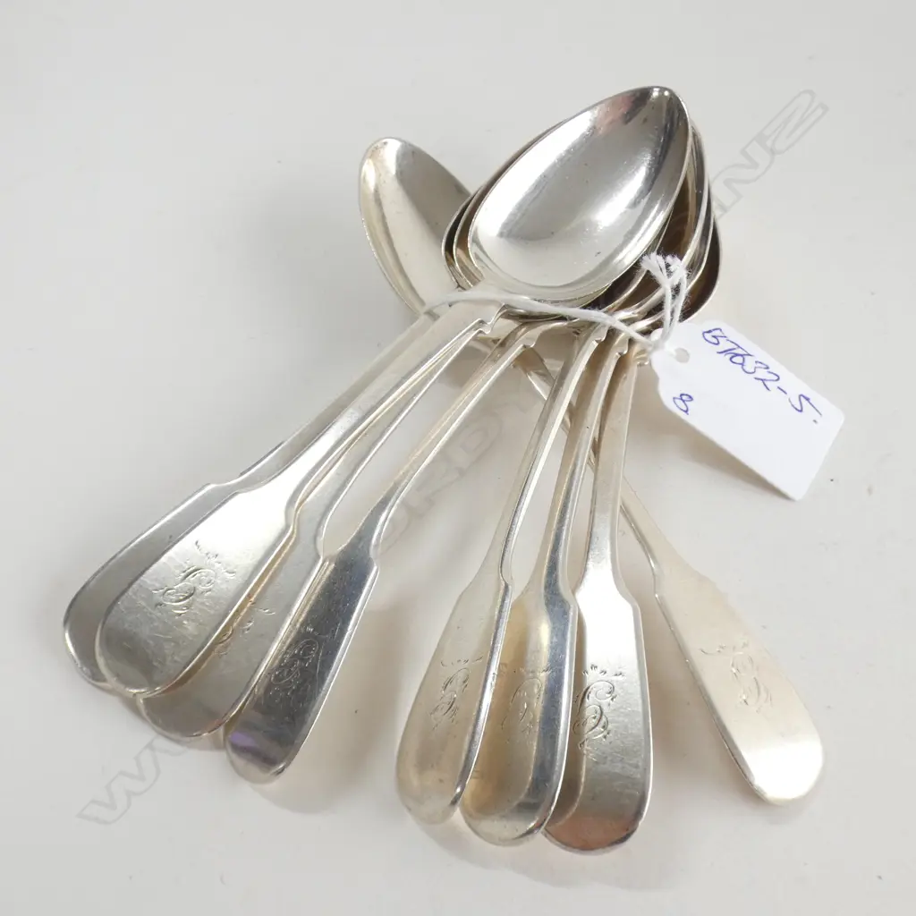 SET 8 VICTORIAN SILVER DESSERT SPOONS NEWCASTLE 178gms Image 1++