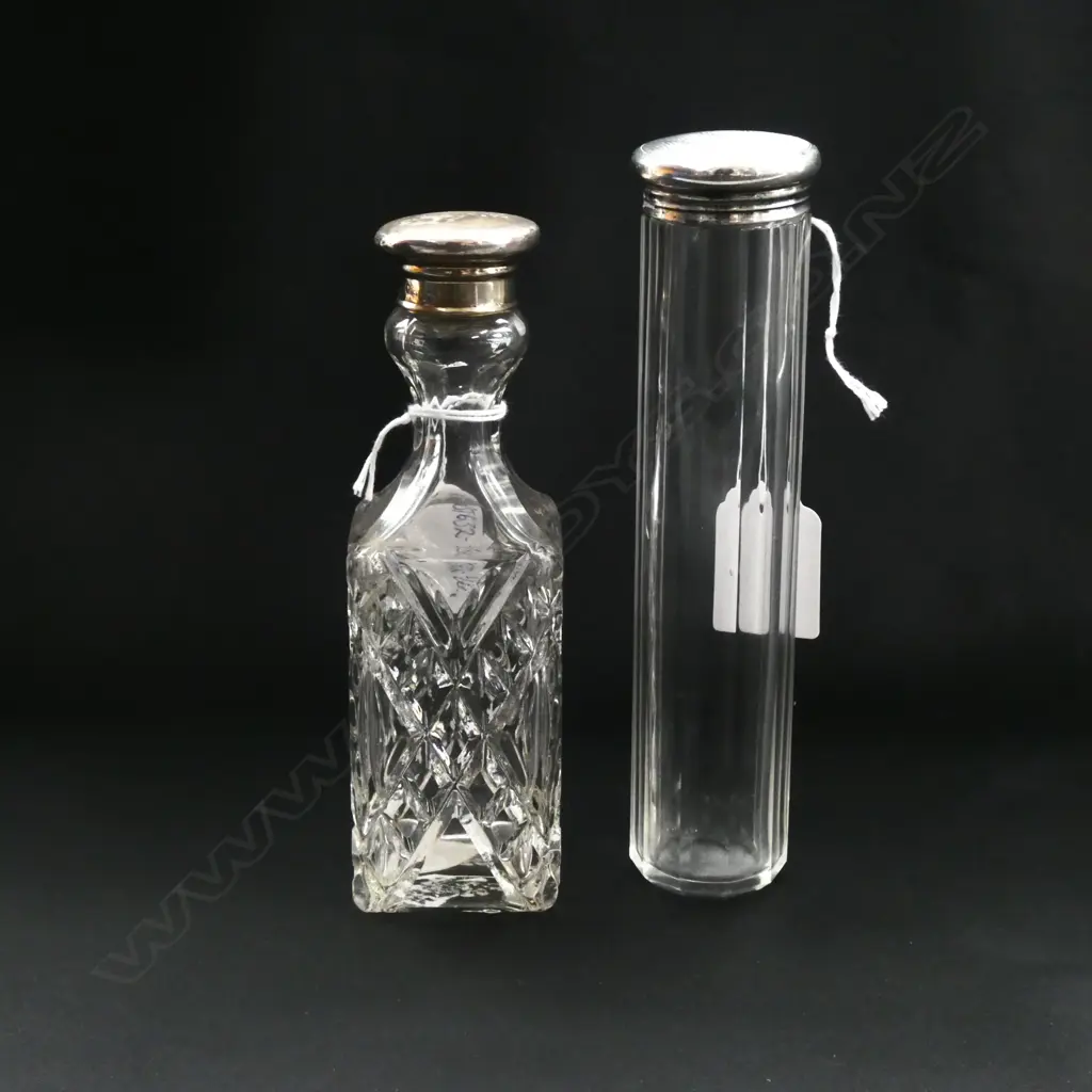 2 SILVER TOPPED TALL VANITY BOTTLES C1900 Tallest 170mm Image 1++