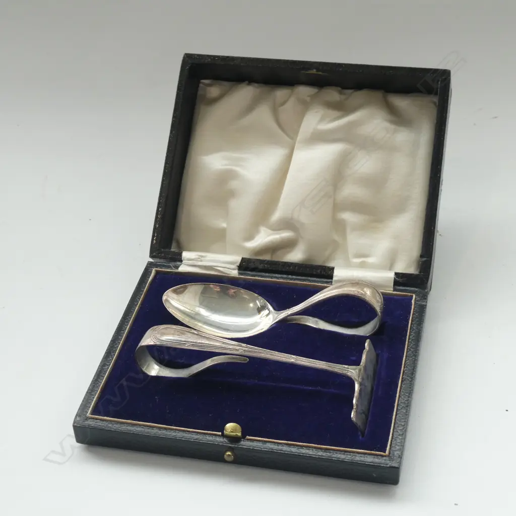 BOXED STERLING SILVER BABY PUSHER AND SPOON Image 1++