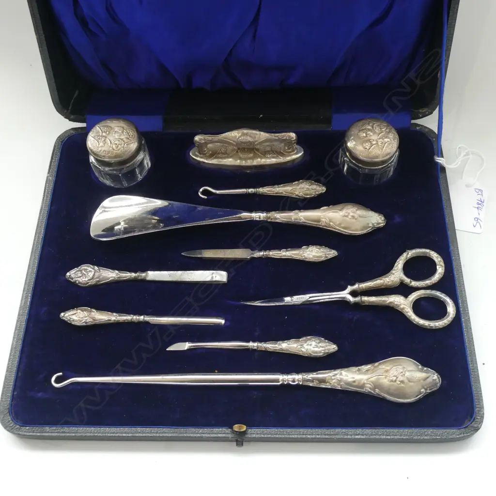 BOXED MANICURE SET STERLING SILVER PUTTEE MOUNTS FOR CHESTER 1907 Image 1++