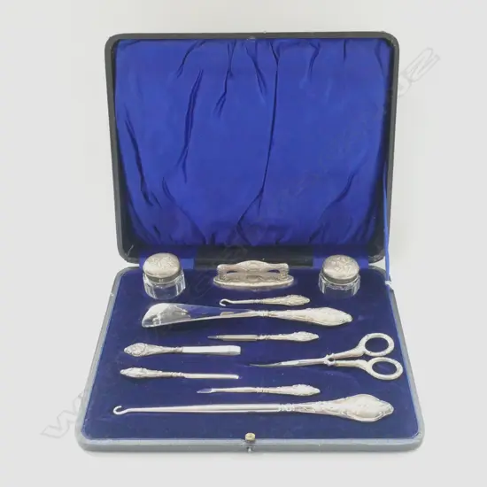 BOXED MANICURE SET STERLING SILVER PUTTEE MOUNTS FOR CHESTER 1907