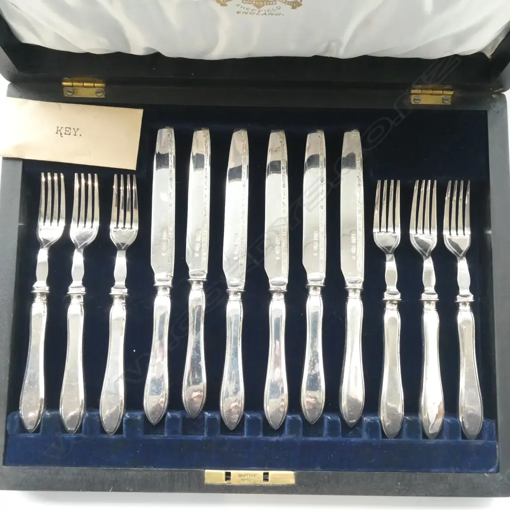 BOXED PLATED SILVER ENTREE SET 6 EACH KNIVES AND FORKS Image 1++