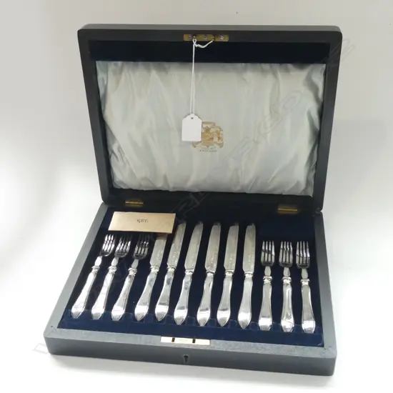 BOXED PLATED SILVER ENTREE SET 6 EACH KNIVES AND FORKS