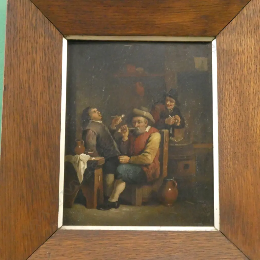 LATE 19TH CENTURY PAINTING ON TIN. GENTLEMAN WITH PIPE 190X160MM Image 1++