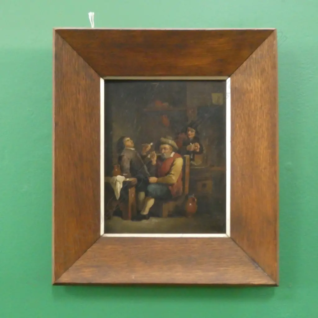 LATE 19TH CENTURY PAINTING ON TIN. GENTLEMAN WITH PIPE 190X160MM Image 1++