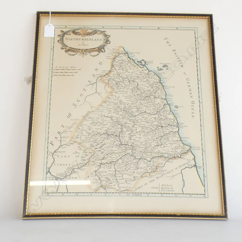FRAMED PRINTED MAP OF NORTHUMBERLAND 480x410mm Image 1++