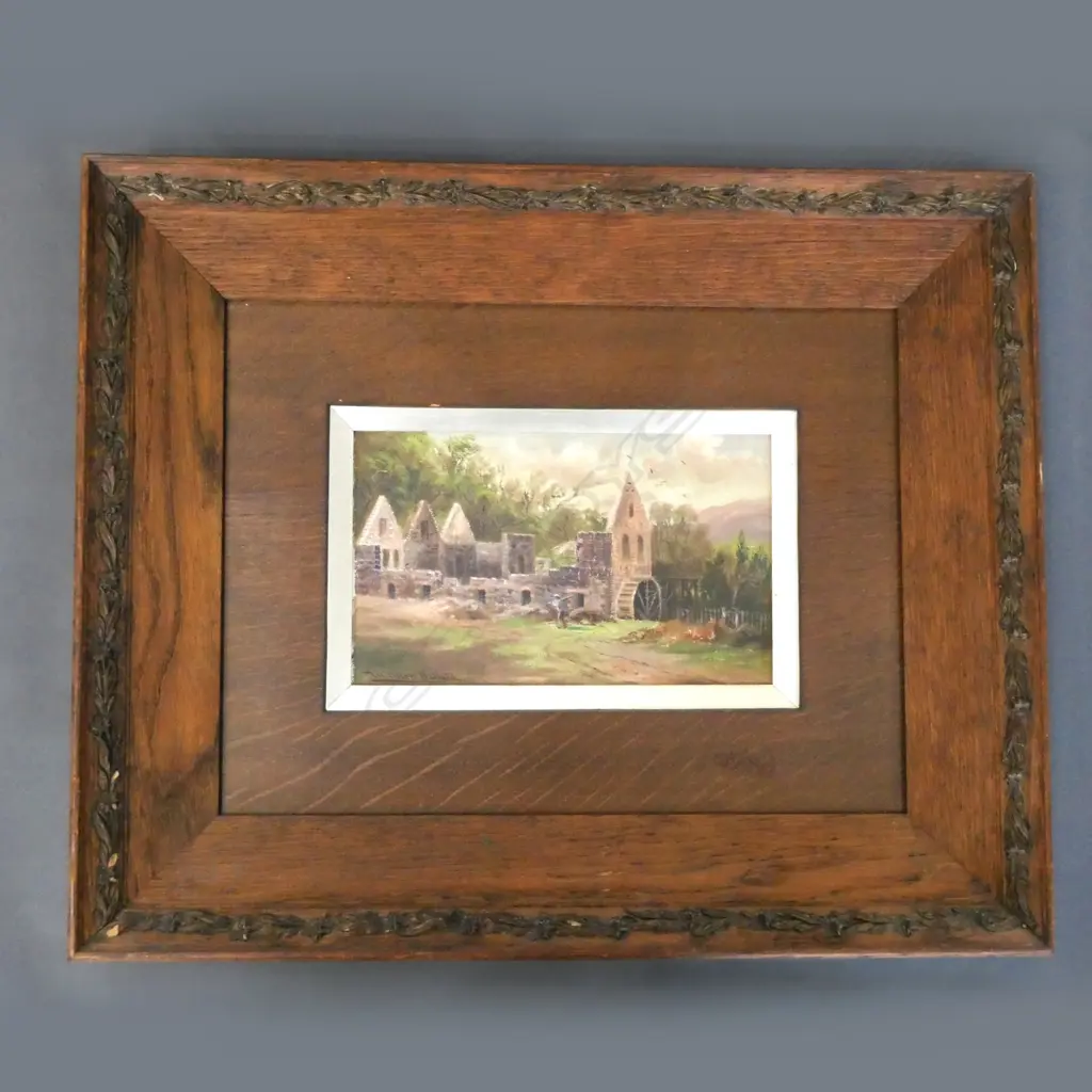 OIL ON BOARD BY ALLEN BOLLARD DEPICTS OLD RUINS Image 1++