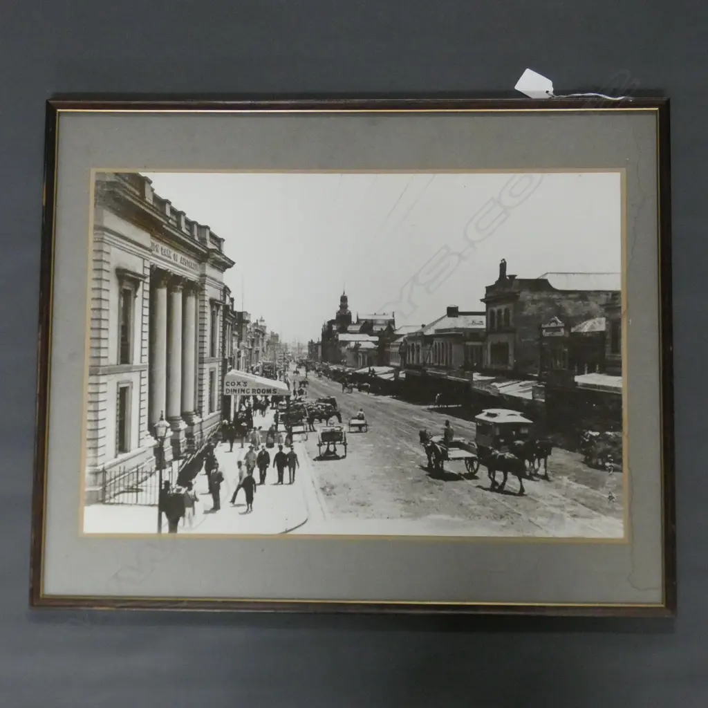 OLD FRAMED PHOTO PRINT - EARLY STREET SCENE AUSTRALIA 350 X 500MM Image 1++