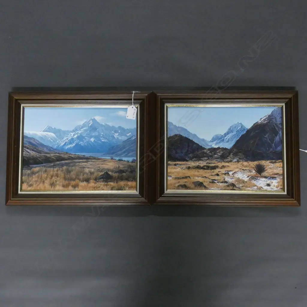 JUNE BRUNSDON, 2 VIEWS OF MT. COOK, OILS ON BD, SIGNED & DATED '87. EA.  215 x 295mm Image 1++