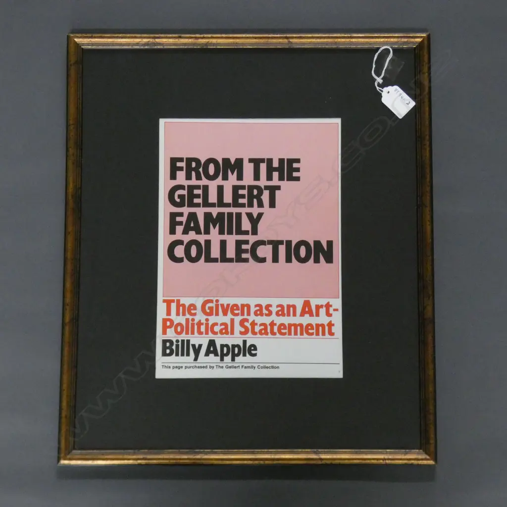 BILLY APPLE, ART NEWS PURCHASED PAGE 'THE GIVEN AS AN ART POLITICAL STATEMENT'  285 x 195mm Image 1++