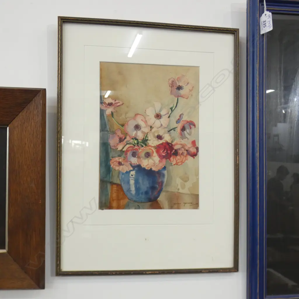 1920S W/COLOUR BY KATHLEEN SALMOND. FLORAL STILL LIFE "TO SYLVIA WITH MY LOVE" 240X165MM Image 1++