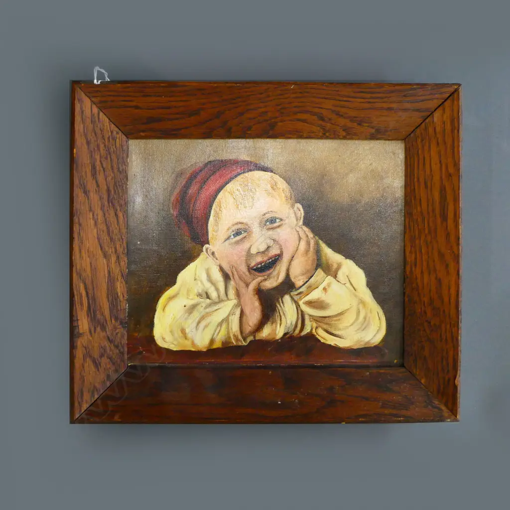 VINTAGE OIL - CHILD IN OAK FRAME 210x250mm Image 1++
