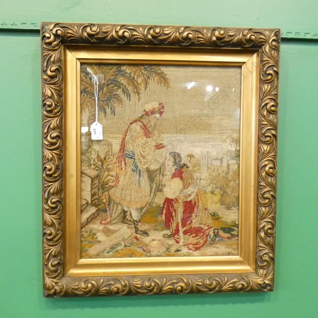 FRAMED TAPESTRY. DEPICTS MIDDLE EASTERN SCENE 340X330MM Image 1++