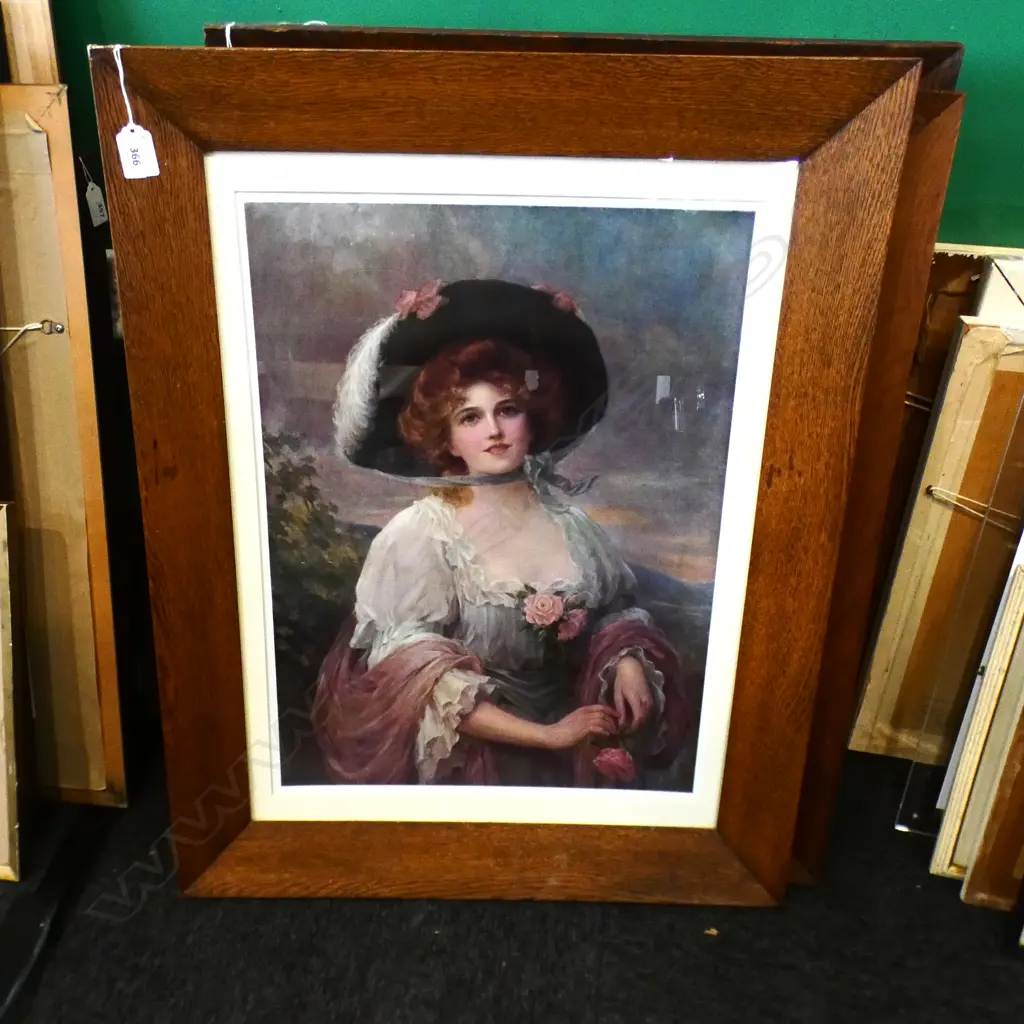 EDWARDIAN PORTRAIT PRINT 'FAIR AS THE ROSE' 525x390mm, OAK FRAME Image 1++