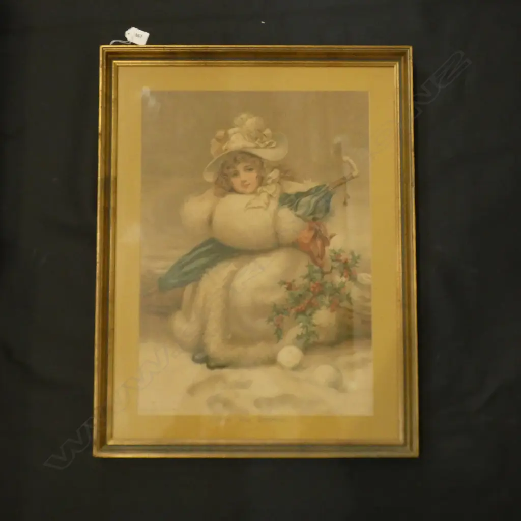 LATE VICTORIAN CHROMOLITHOGRAPH 'LITTLE MISS SNOWBALL' 520x370mm Image 1++