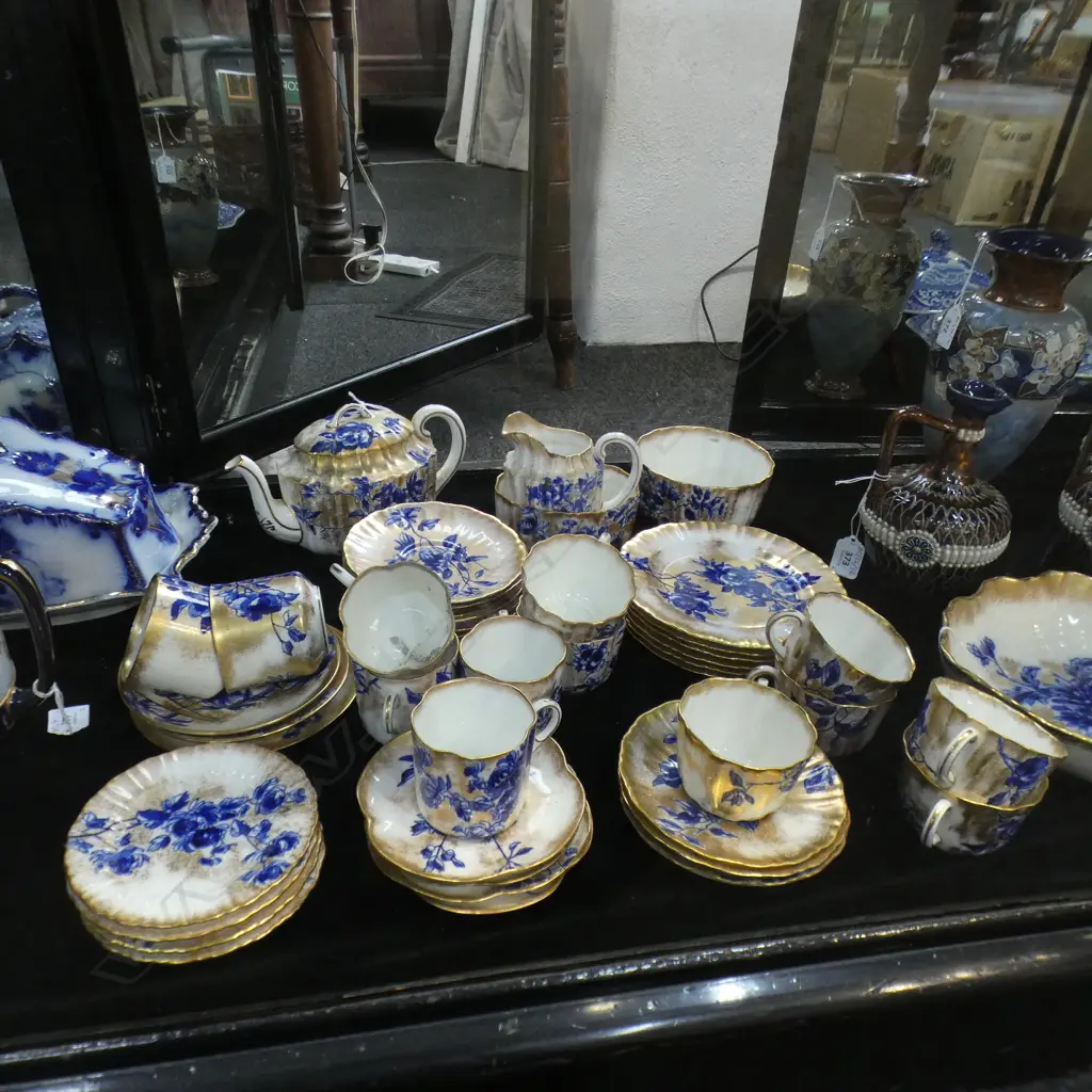 LARGE ROYAL DOULTON TEA SET; TEAPOT, 2 BOWLS, JUG, 3 CUPS, ASST. SAUCERS Image 1++