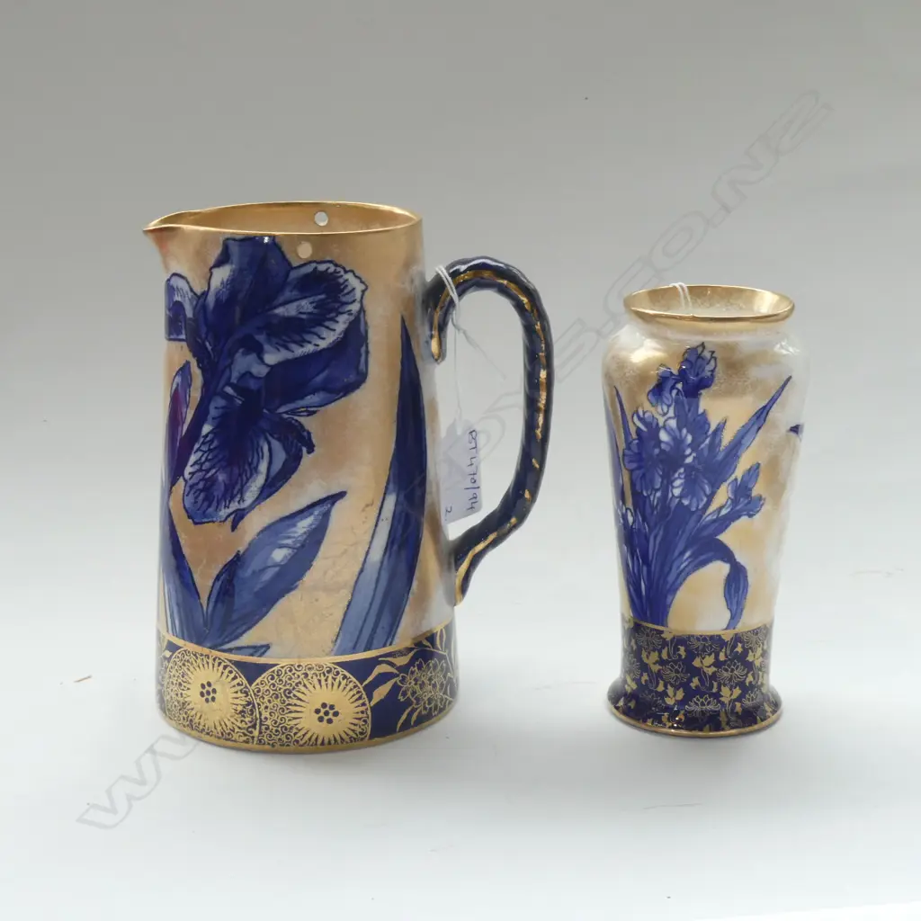 2 ROYAL DOULTON BLUE IRIS; VASE & JUG H.170mm Image 1++