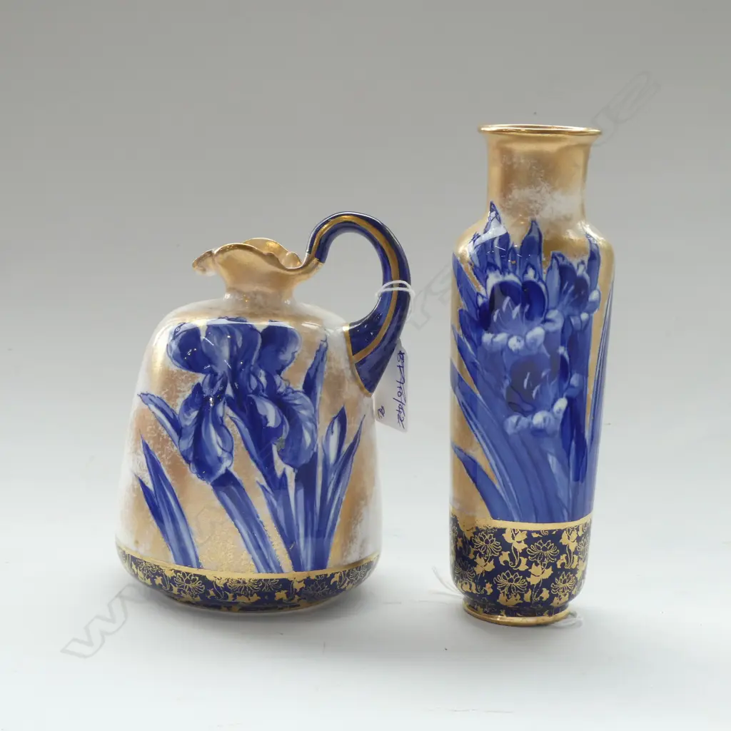2 ROYAL DOULTON BLUE IRIS VASES; EWER & SPECIMEN H.170mm Image 1++