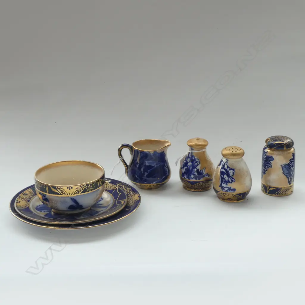 9 PCES ROYAL DOULTON BLUE IRIS; 2 SAUCERS, BOWL & MILK JUG + 3 CRUETS Image 1++