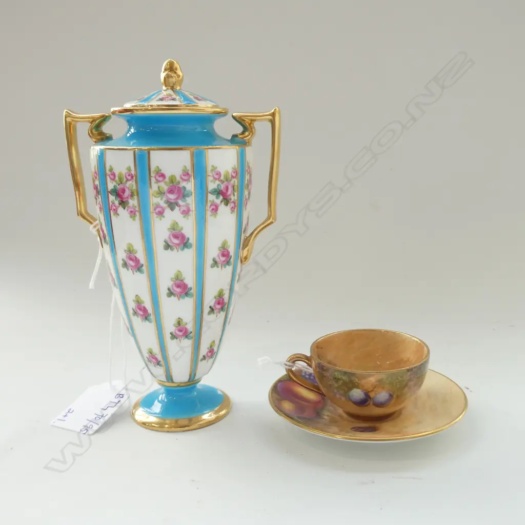 SMALL LIDDED MINTON URN & ROYAL WORCESTER MINI CUP & SAUCER BY ROBERTS AF TO VASE BASE Image 1++