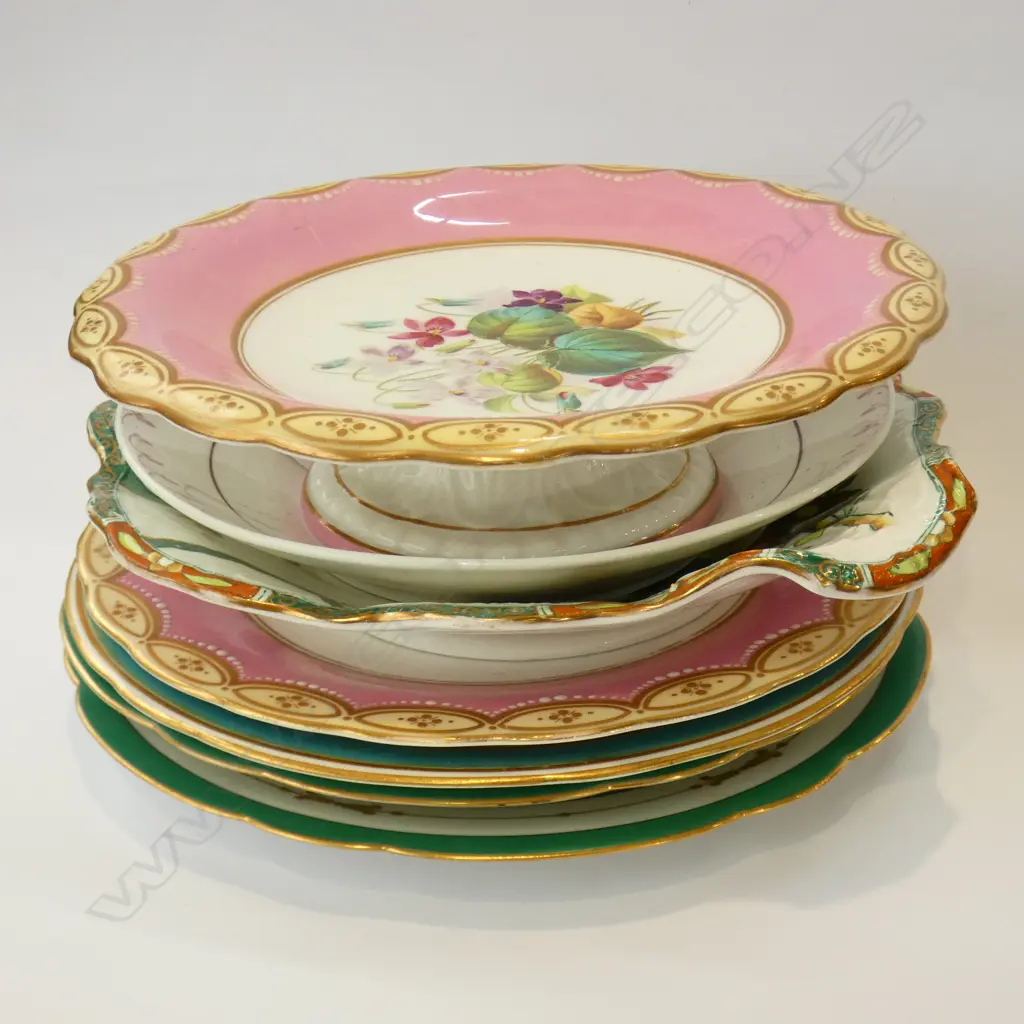 7 PCES ANTIQUE CHINA; 4 PLATES (1 AF), COMPORT, DISH & BOWL Image 1++
