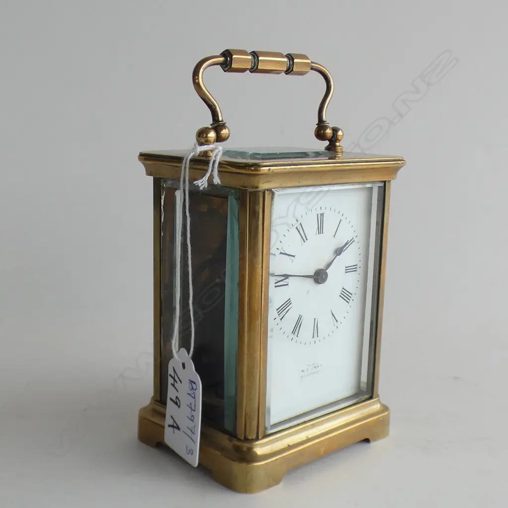 19thC FRENCH BRASS CARRIAGE CLOCK w. KEY H.105mm Image 1++