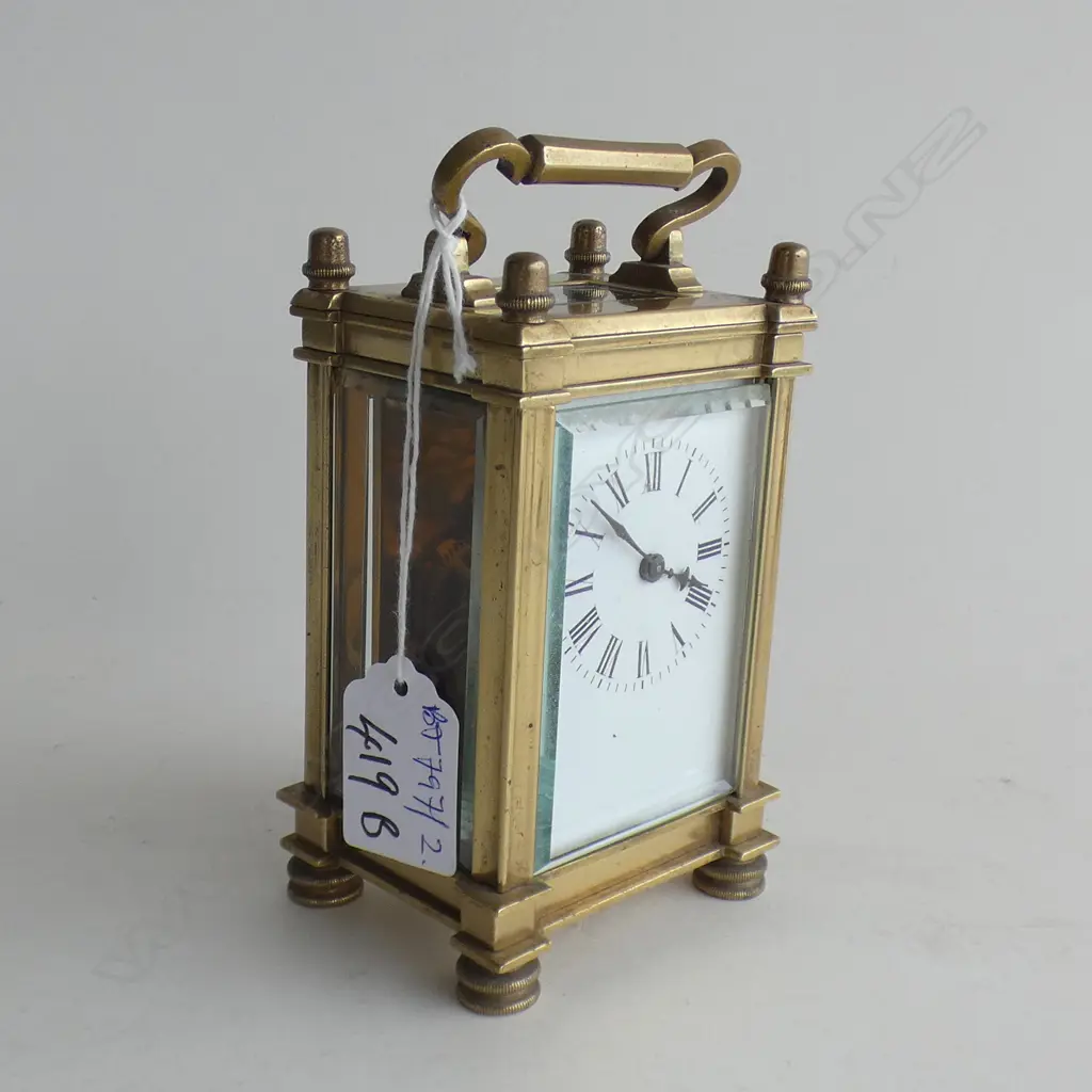 19thC FRENCH BRASS CARRIAGE CLOCK w. KEY H.125mm  Image 1++