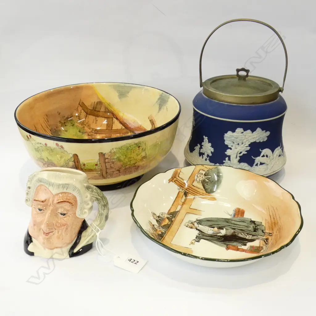 ROYAL DOULTON GAFFERS BOWL 230mm dia + PLATE & ADAMS BISCUIT TIN + R. DOULTON 'LAWYER' CHARACTER JUG Image 1++
