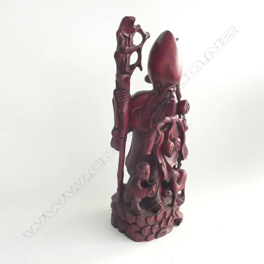 ORIENTAL CARVED FIGURE GROUP SHOU LAO. GOD OF LONGEVITY H.455mm Image 1++