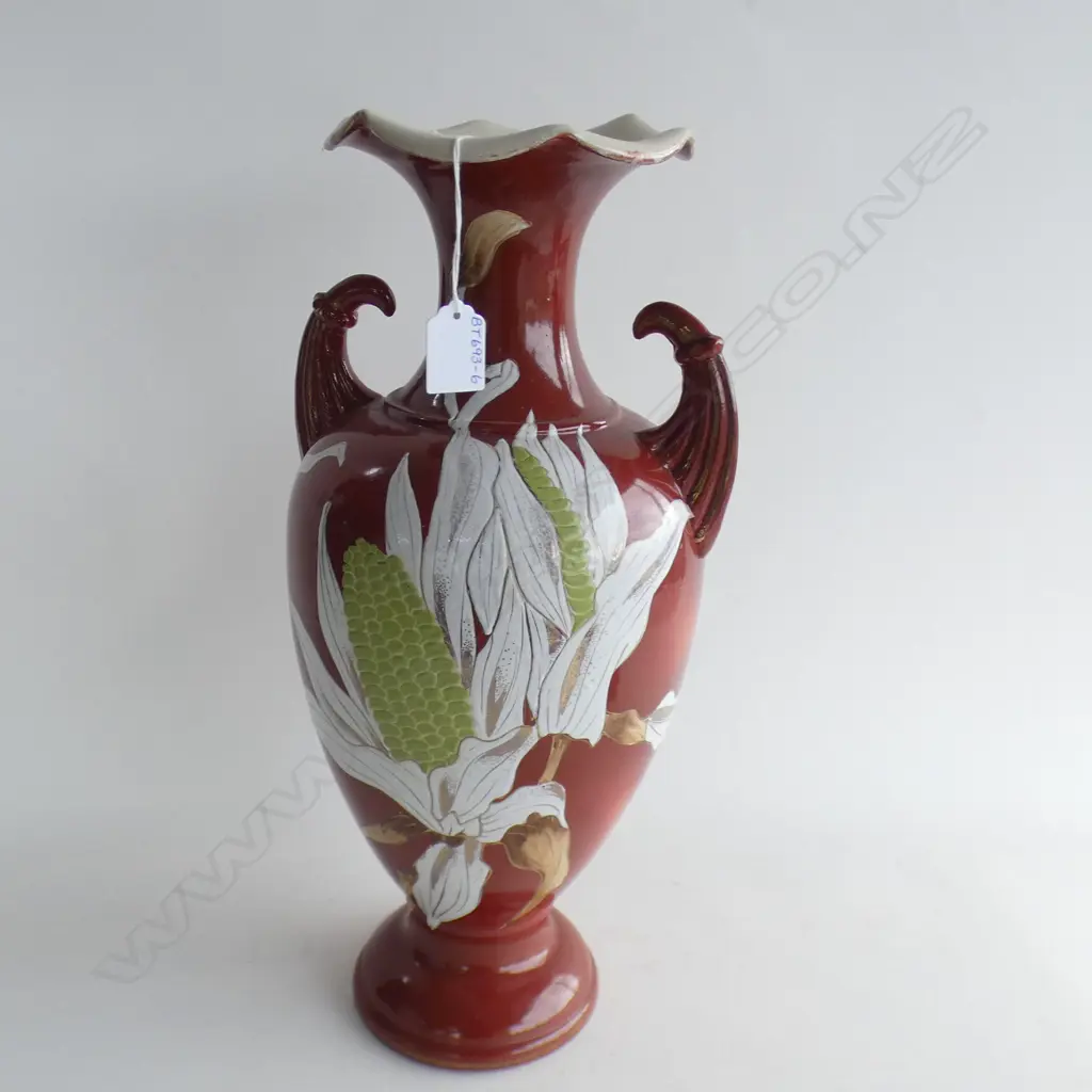 LG OLD RED VASE EMBOSSED & PAINTED CORN COBS H. 460MM Image 1++