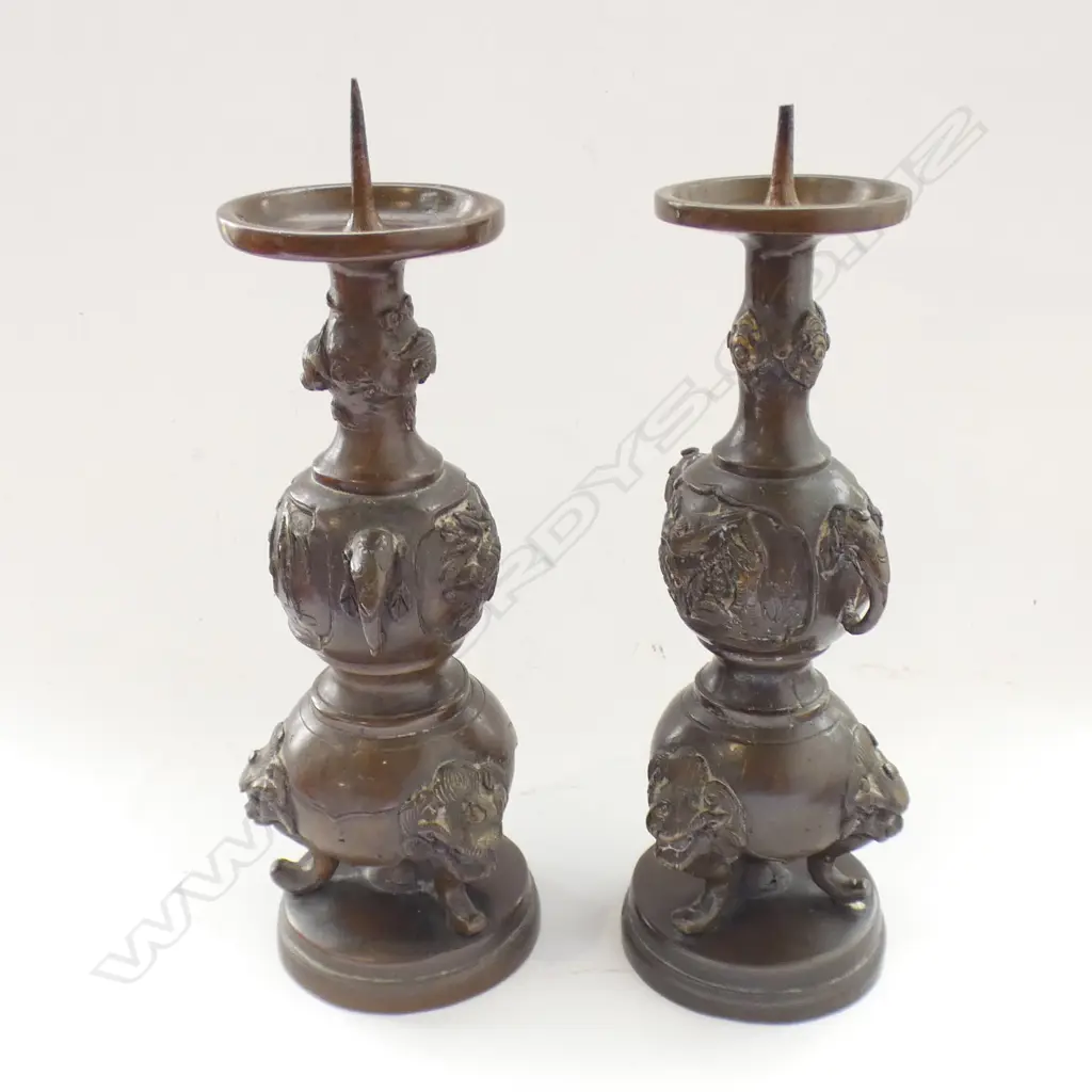 PR VINTAGE CHINESE BRASS CANDLESTICKS H.255mm Image 1++