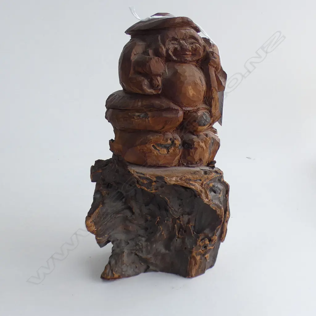 OLD ORIENTAL ROOT WOOD CARVING DAIKOKU H.220mm Image 1++