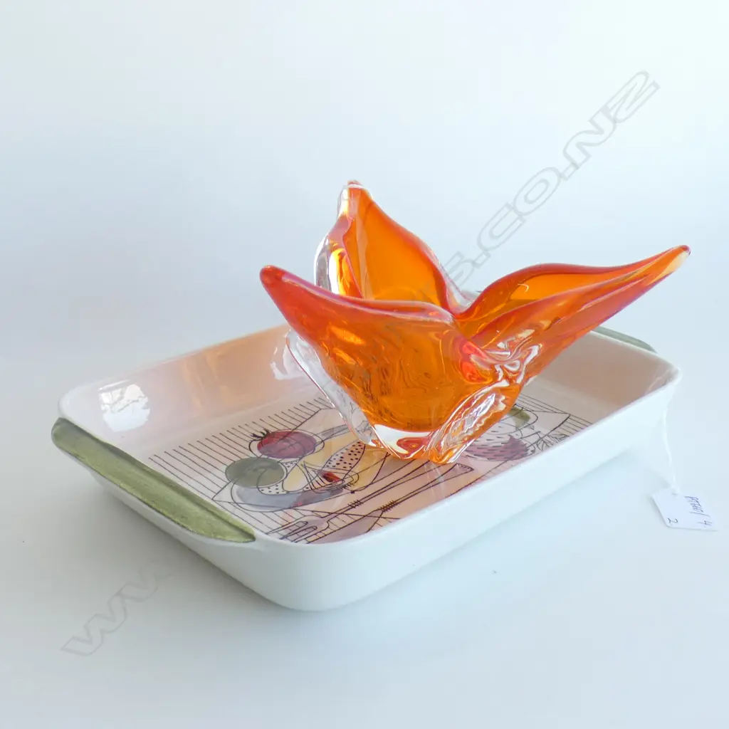 RORSTRAND RECTANGULAR DISH 310x185mm + ORANGE ART GLASS VASE  Image 1++