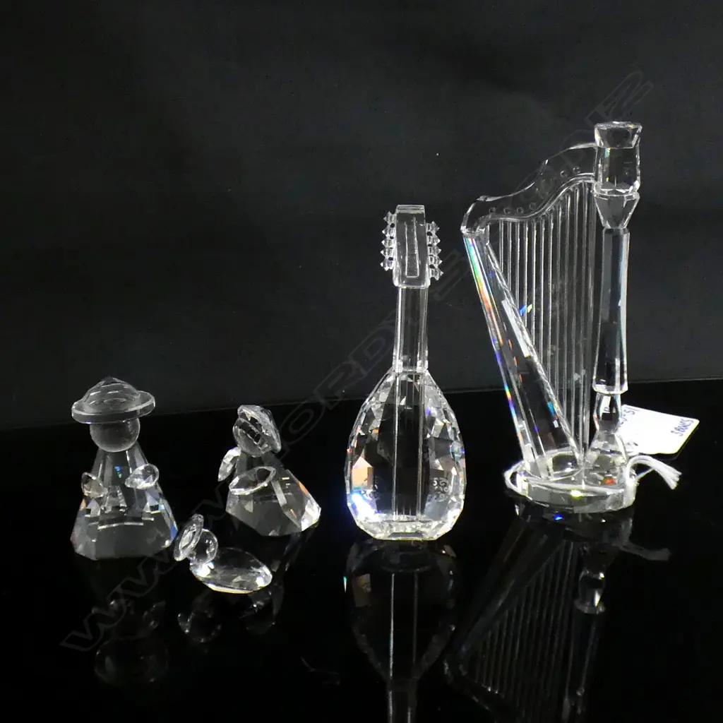 SWAROVSKI CRYSTAL HARP (H 103MM) MANDOLIN (L83MM) & 2 GIRLS WITH CHICK - EACH IN ORIGINAL BOXES Image 1++