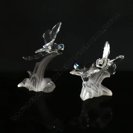 2 SWAROVSKI CRYSTAL INSECTS; BEE W FLOWER (H50MM) & DRAGONFLY (65MM) EACH IN ORIGINAL BOX