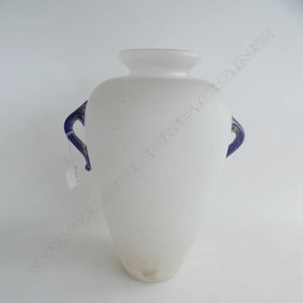 LG FROSTED GLASS URN VASE WITH ATTACHED BLUE GLASS HANDLES H  370MM Image 1++