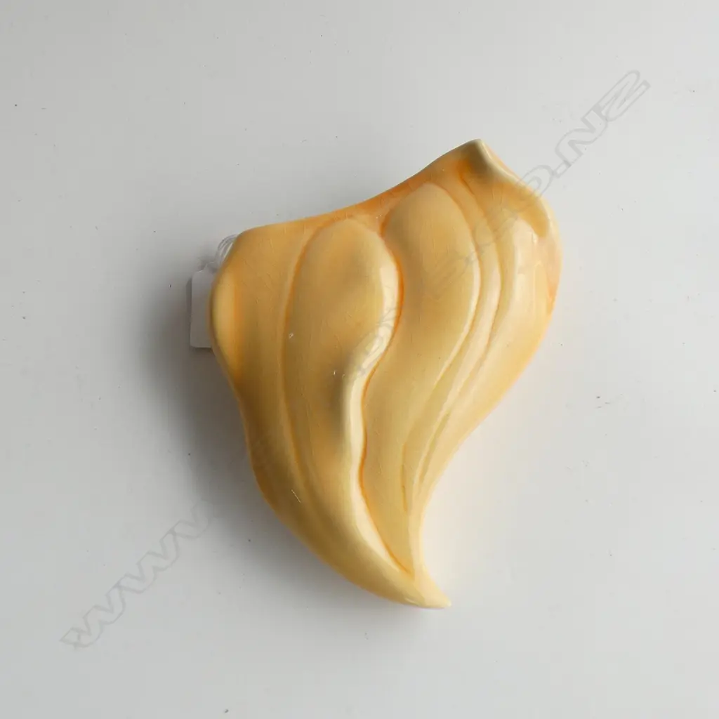 O C STEPHENS POTTERY YELLOW GLAZED WALL POCKET VASE H 175MM  Image 1++