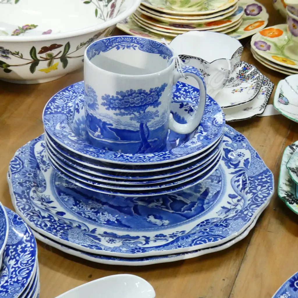 9 PCES SPODES ITALIAN; 6 CEREAL BOWLS, 2 CAKE PLATES, MUG  Image 1++