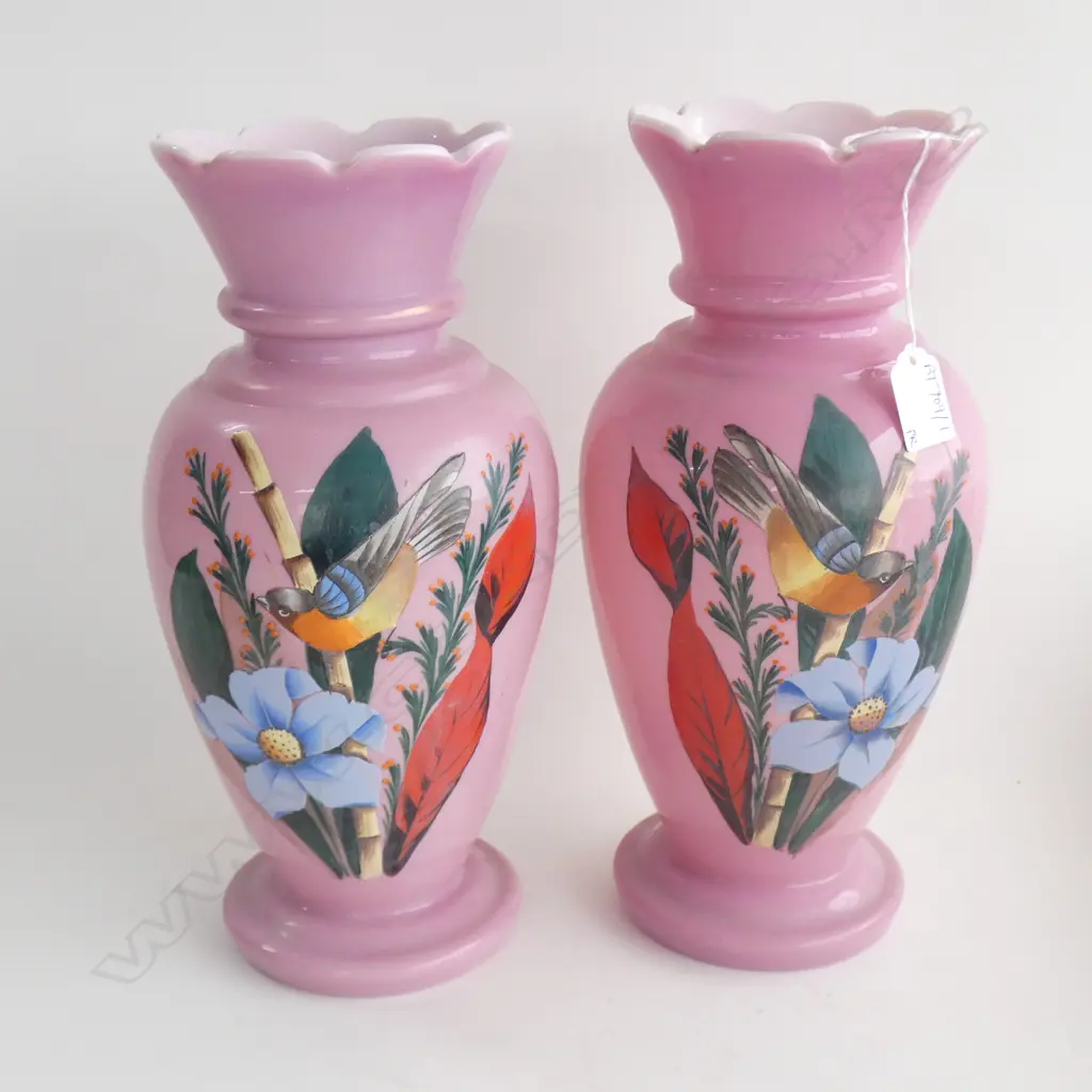 PR PINK VICTORIAN HAND PAINTED VASES H.320mm Image 1++