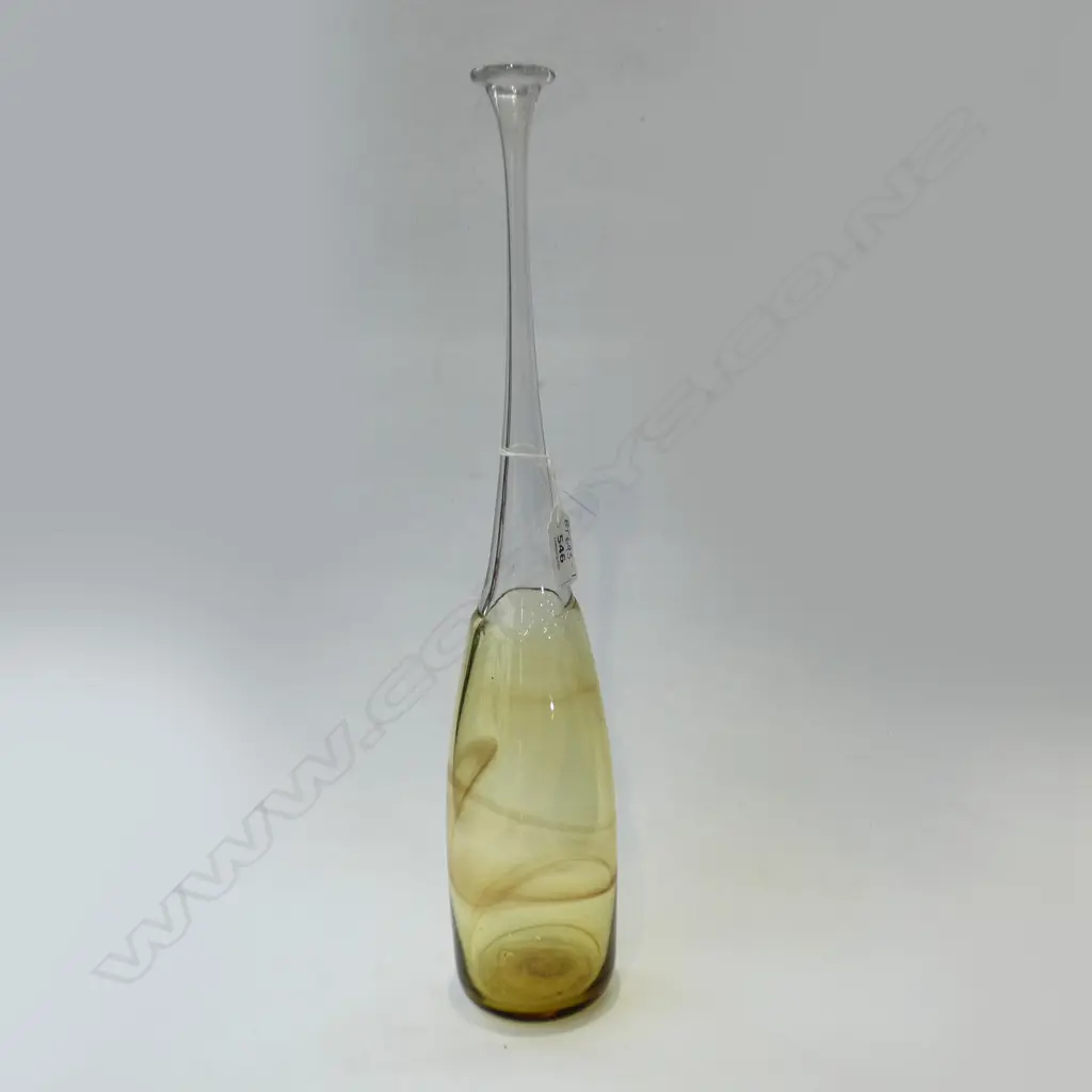 TONY KEUPHER NZ GLASS HAND BLOWN TALL ELONGATED NECK  BOTTLE H 420MM Image 1++