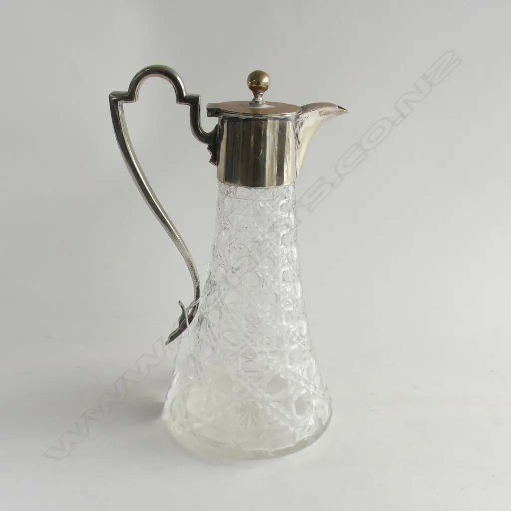 SILVER PLATE AND CRYSTAL CLARET JUG Image 1++