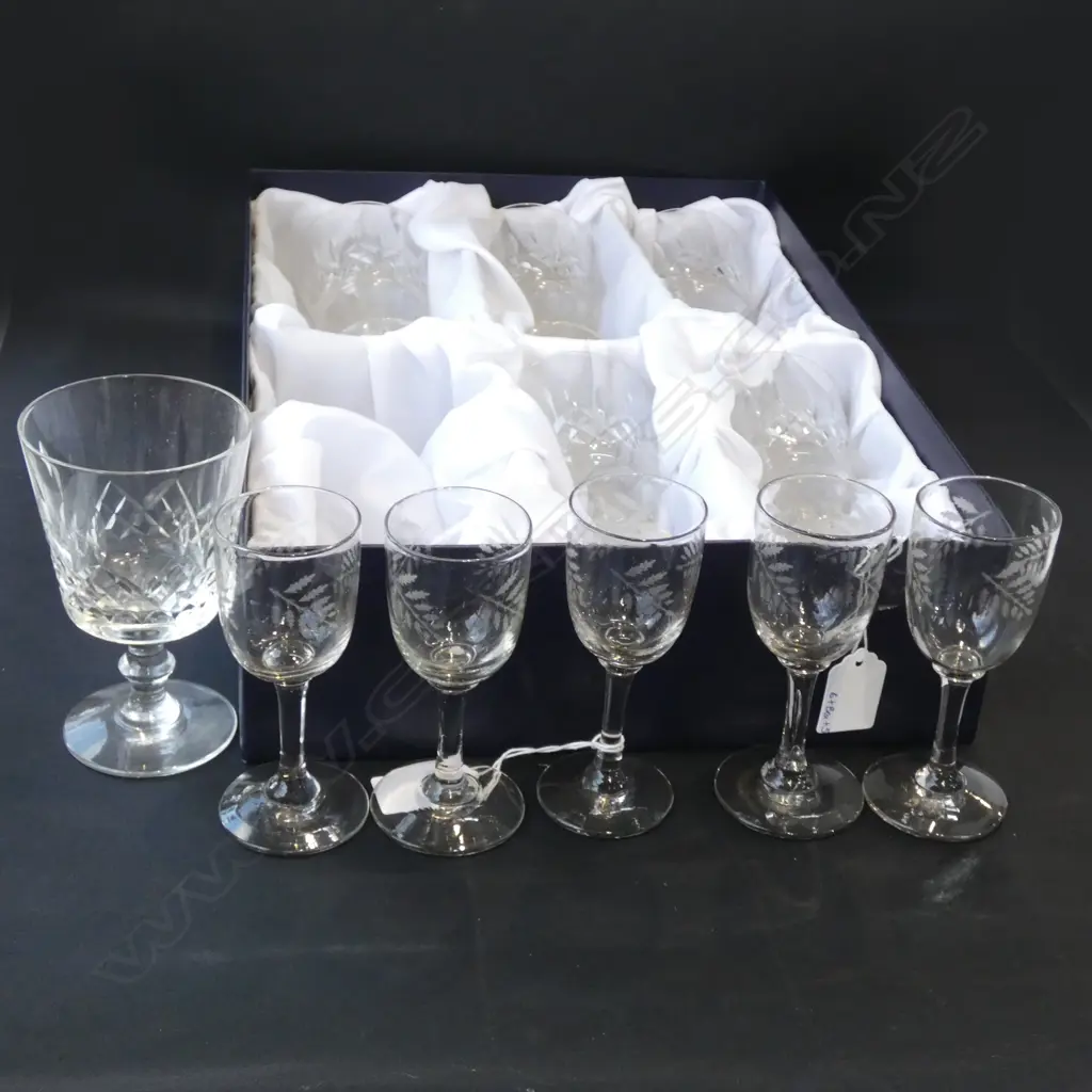 BOXED SET 6 CRYSTAL GLASSES + 5 EDWARDIAN ETCHED GLASSES  Image 1++