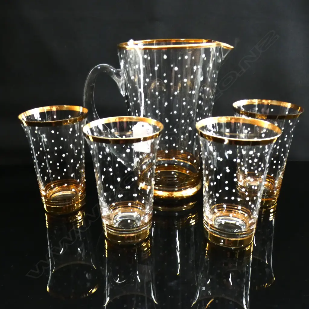 ELEGANT DECORATIVE GOLD RIMMED WATER SET JUG & 4 MATCHNG GLASSES Image 1++