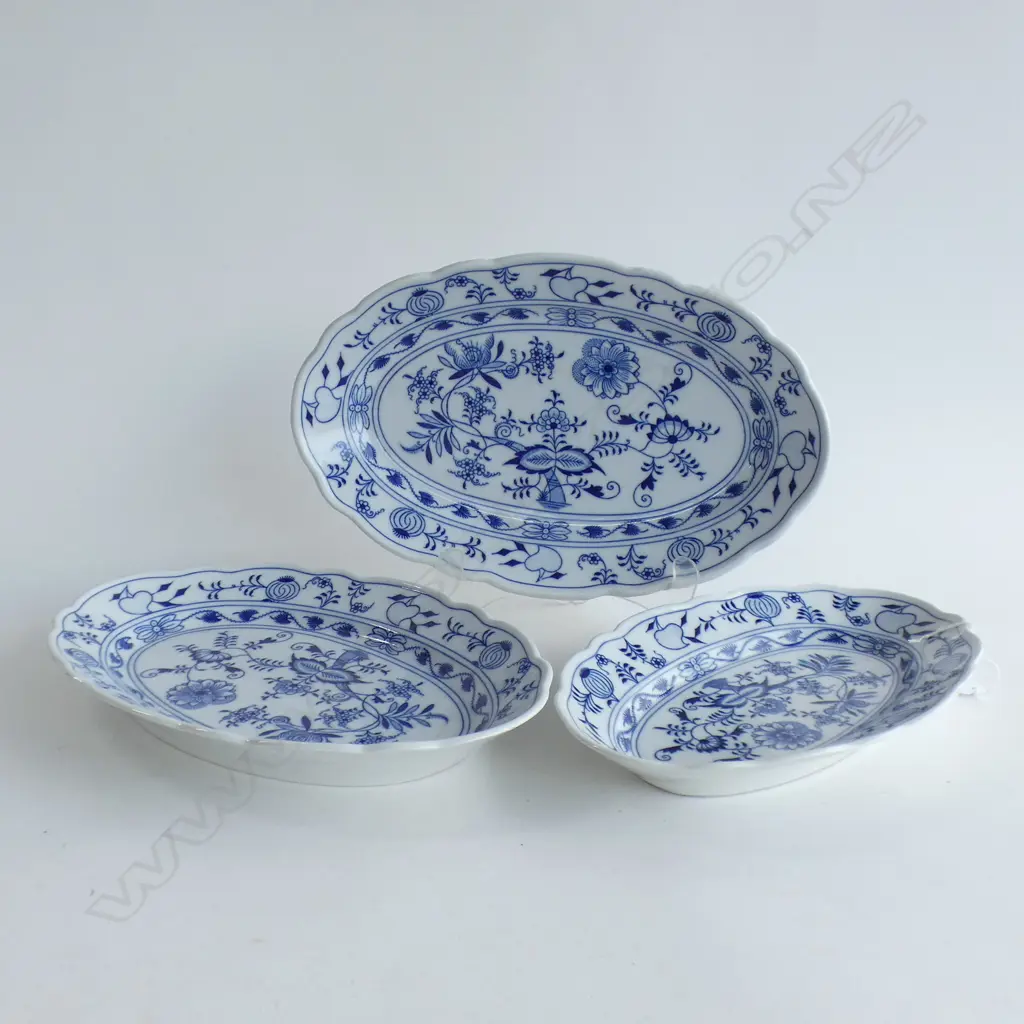 3 LG CZECH ZWIEBELMUSTER BLUE ONION PATTERN OVAL PLATTERS 2 X L350MM & 1 L310MM Image 1++