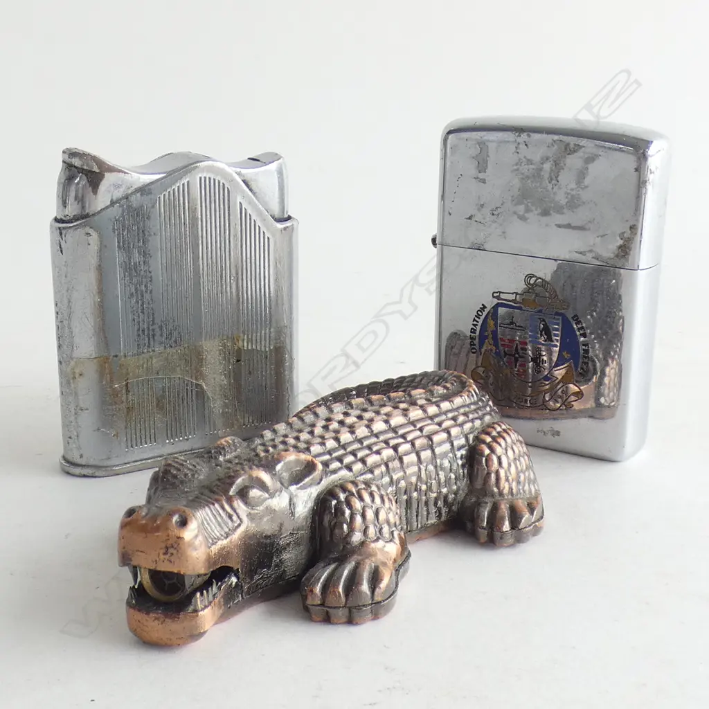 3 LIGHTERS; ALLIGATOR, 1953 ROLLS WONDER & OPERATION DEEP FREEZE ZIPPO Image 1++