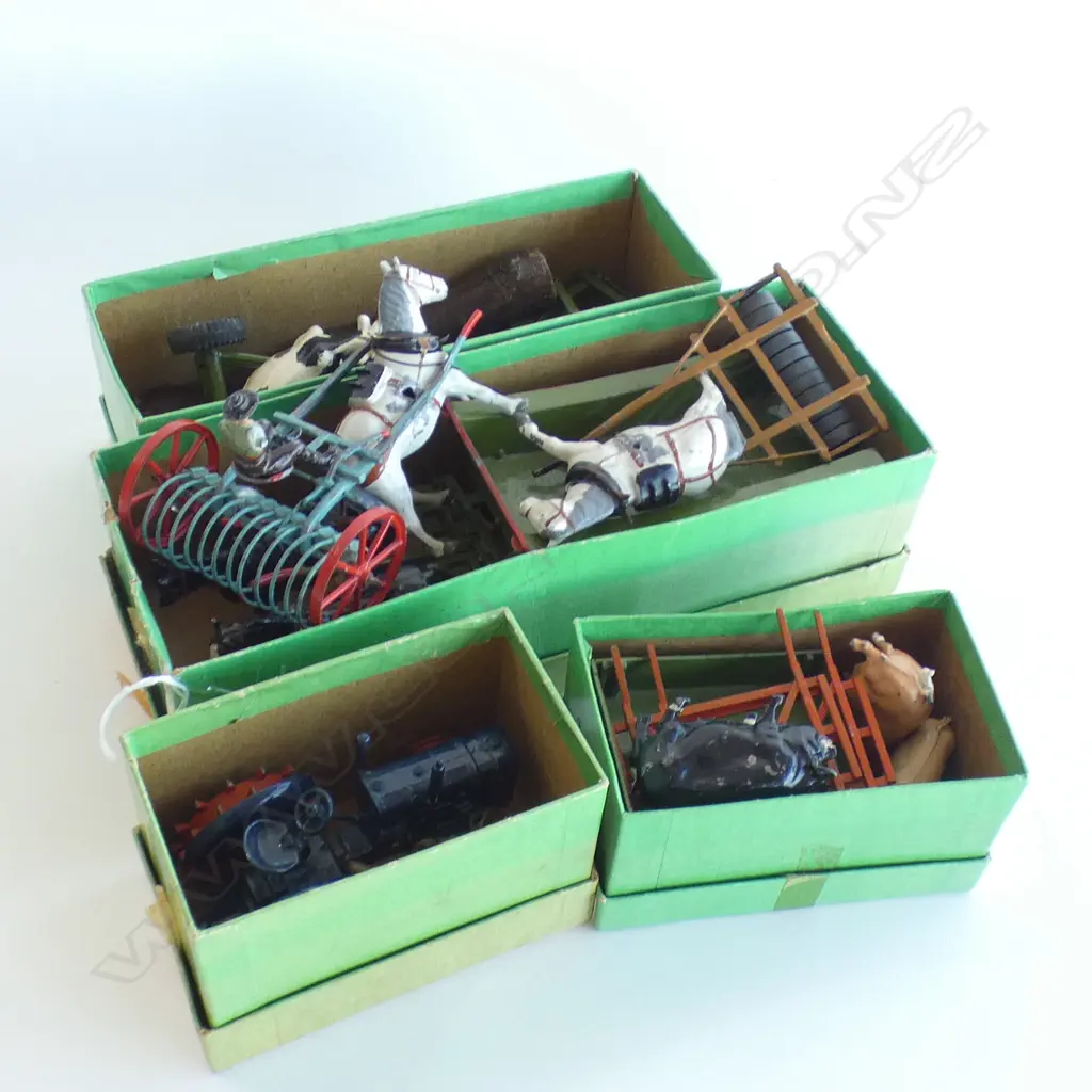 ASST. VINTAGE BRITONS LEAD TOY FARM CARTS IN ORIG. BOXES ETC Image 1++