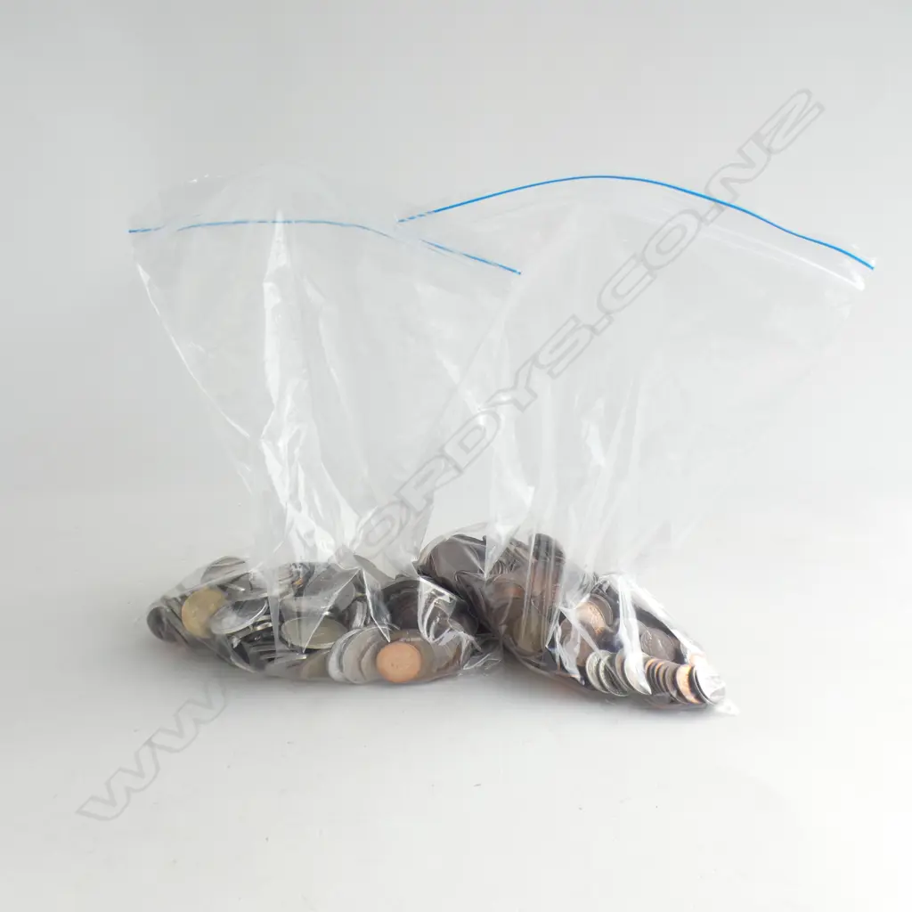 2 BAGS OLD COINS; NZ & WORLD Image 1++