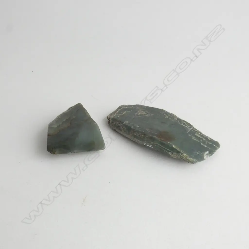 Y21566 + Y21412; 2 POUNAMU TOKI (GREENSTONE ADZE)... Image 1++