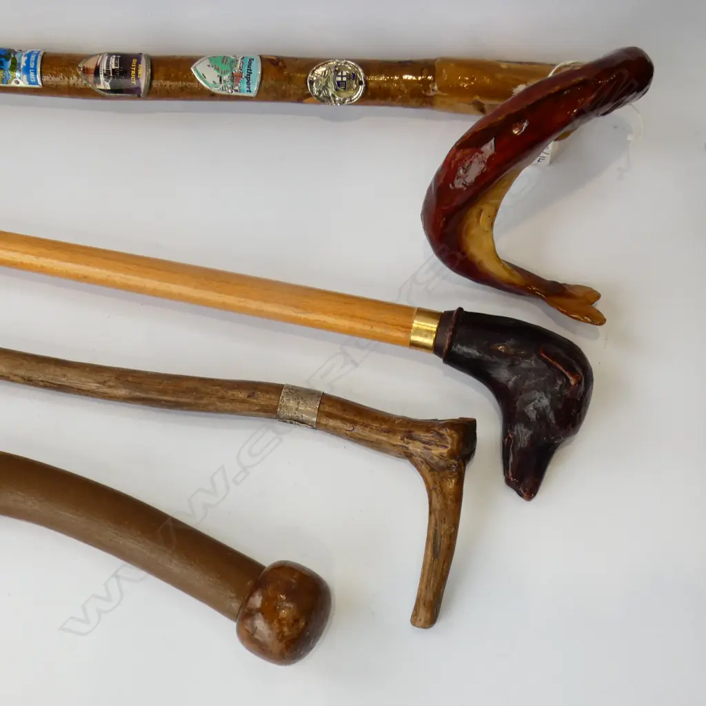 4 ASST. WALKING STICKS; 1 w. STG BAND Image 1++