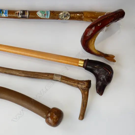 4 ASST. WALKING STICKS; 1 w. STG BAND